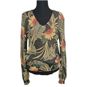 Marc By Marc Jacobs V-Neck Floral Metallic Sweater Size Medium